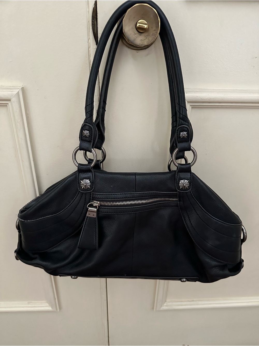 b. makowsky Black Leather Double-Handle Shoulder Bag - Picture 2 of 11
